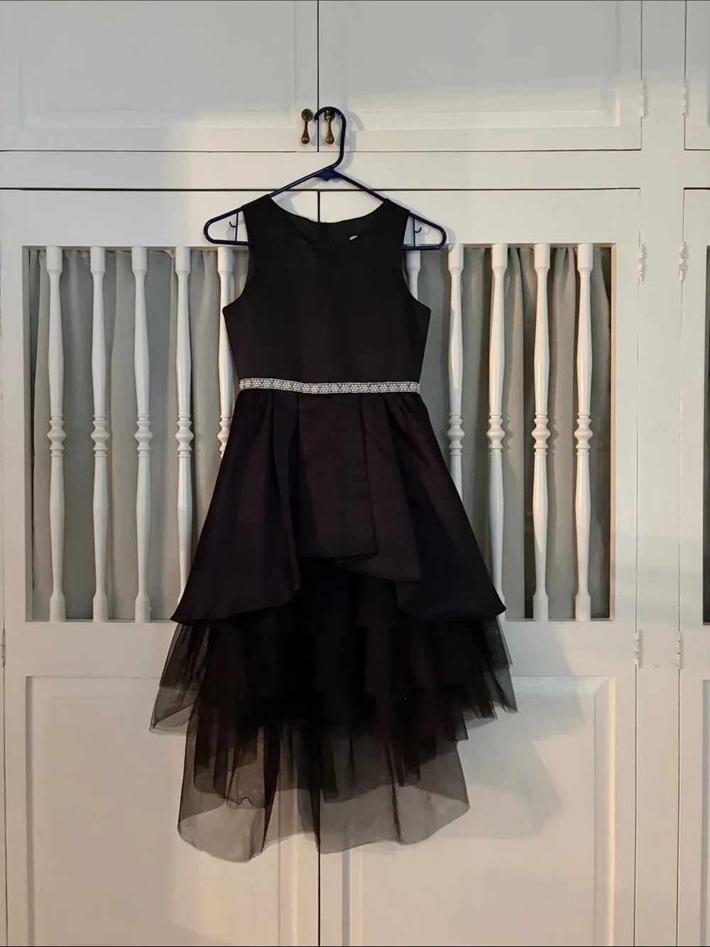 Rare Editions Black High-Low Tulle Party Dress with Rhinestone Waist